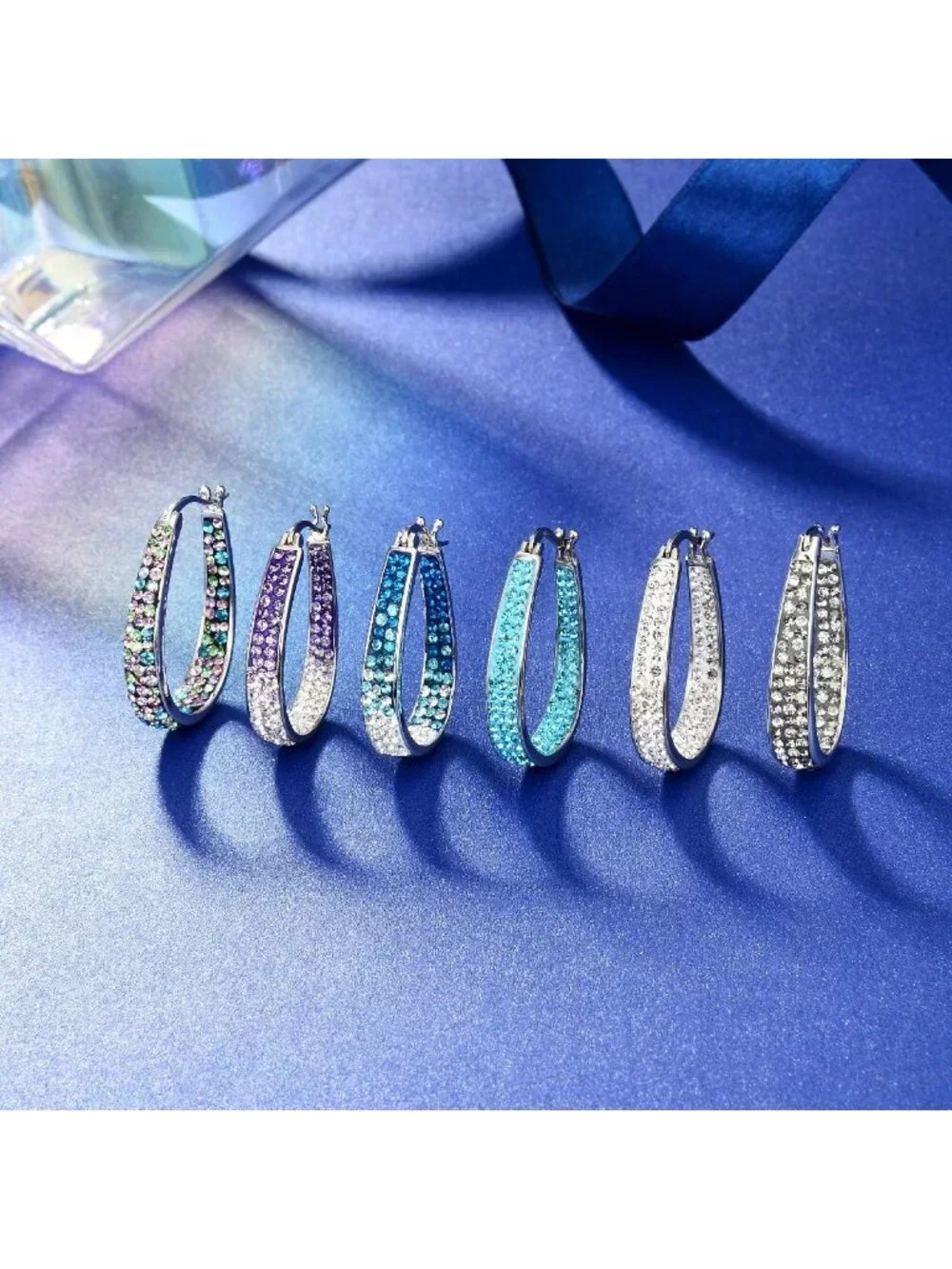 Sparkling Silver Plated Inside Out Crystal Hoop Earrings for Women - 1.2 Inch